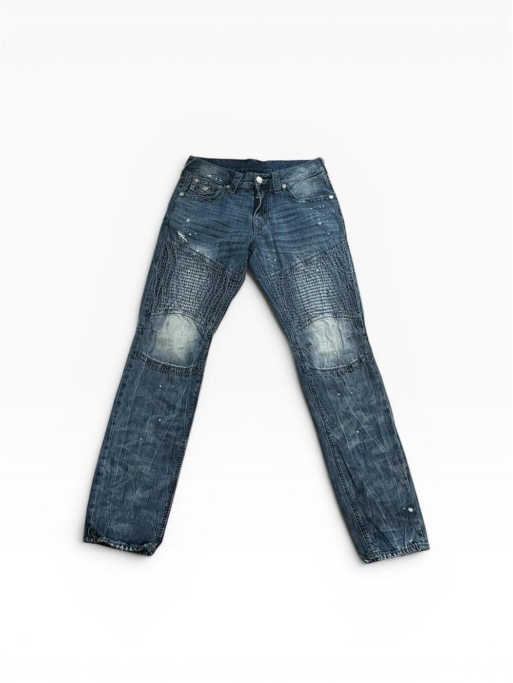True Religion Moto Slim Big T Jeans Distressed Biker Mens 30x31